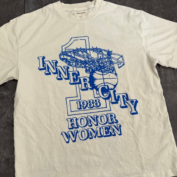 Honor The Gift Inner City 1988 Honor Women Graphic T-Shirt Cream Mens Small - Picture 2 of 6